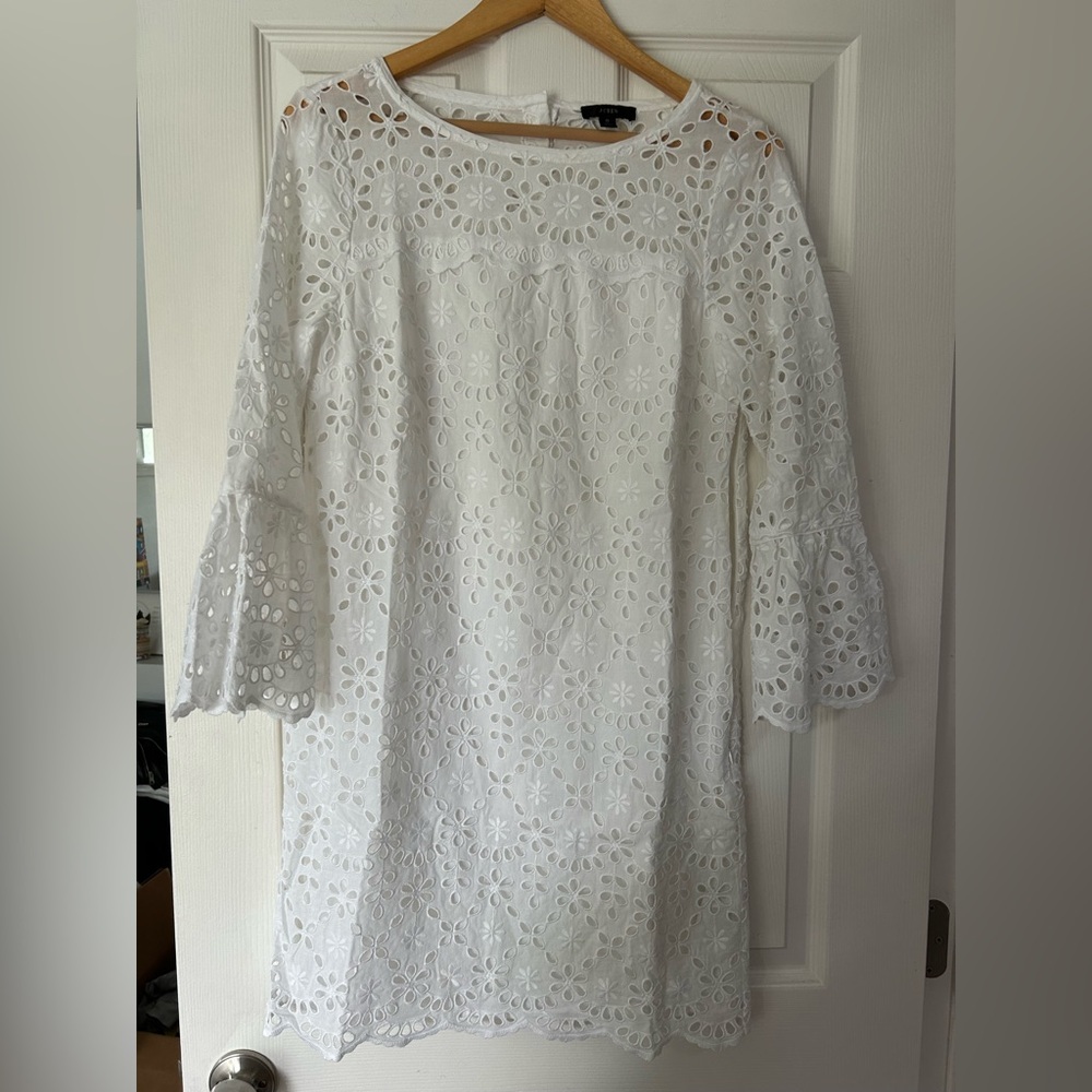 J.Crew while eyelet A line dress with Bell Sleeves size 6